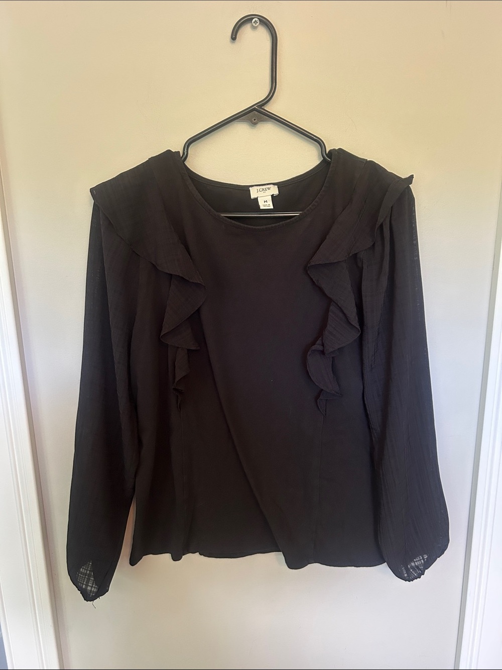 J. Crew FactBlack Ruffle-Trim Long Sleeve Top